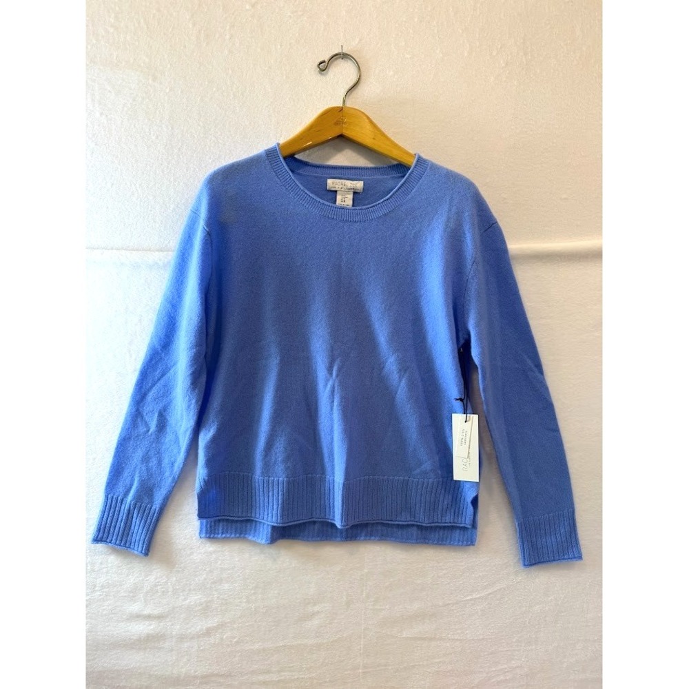 Rachel Zoe Two Ply 100% Cashmere Sweater Ocean Blue Sz M Preppy Crewneck Relaxed